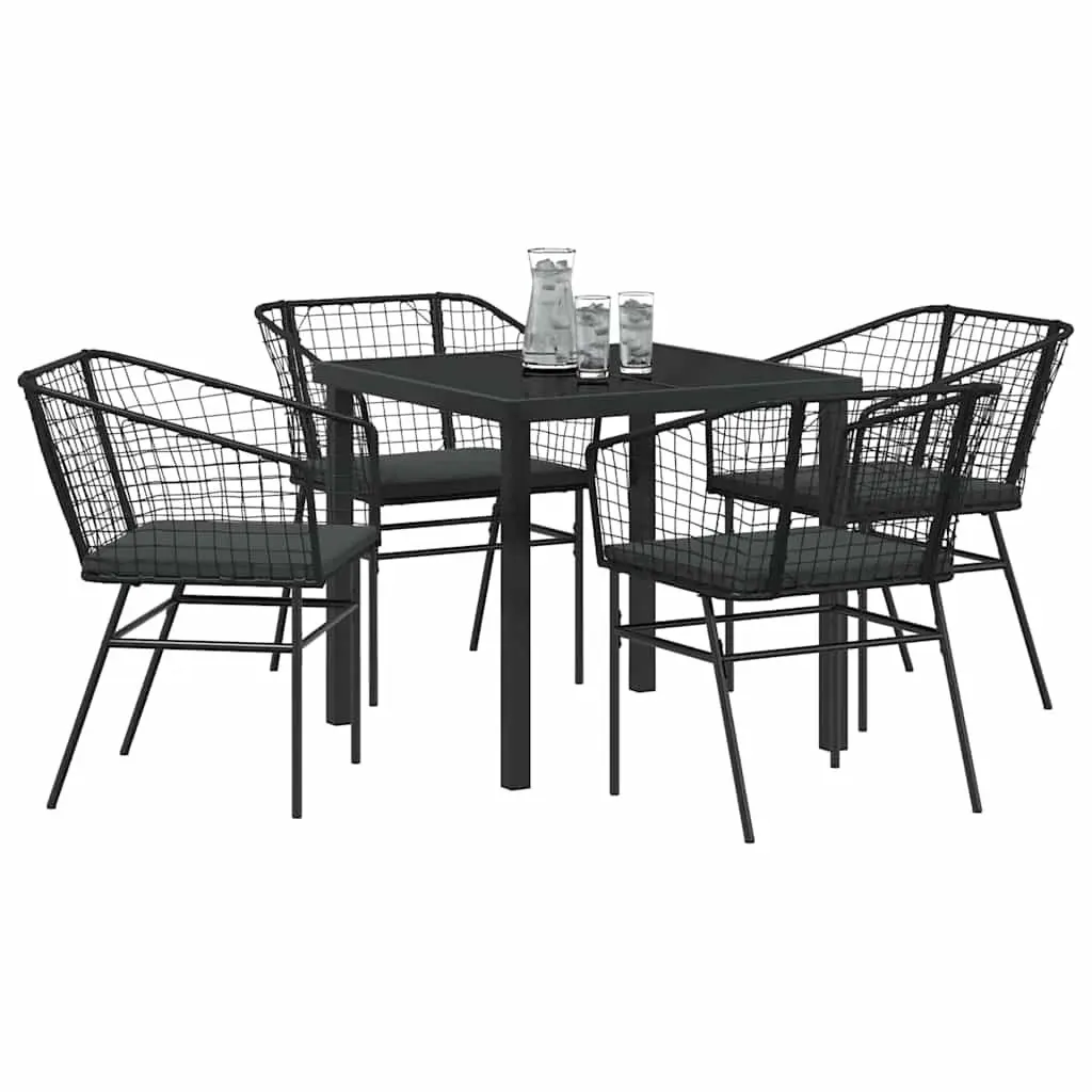 Outdoor Dining Set Poly Rattan 5 Piece Black Garden Furniture Table Chairs