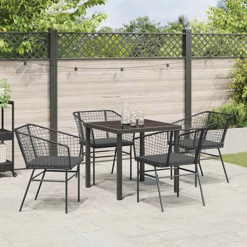 Outdoor Dining Set Poly Rattan 5 Piece Black Garden Furniture Table Chairs