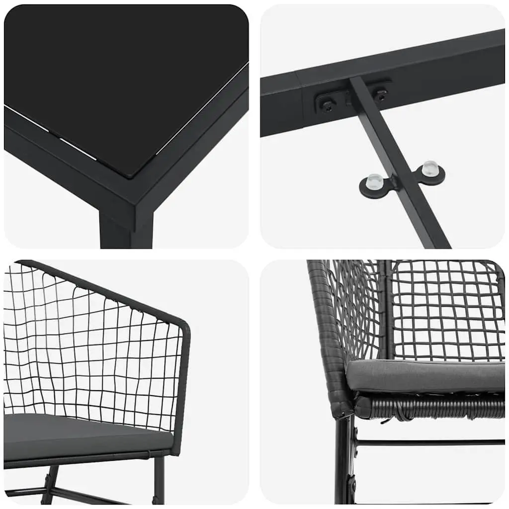 Outdoor Dining Set Poly Rattan 5 Piece Black Garden Furniture Table Chairs