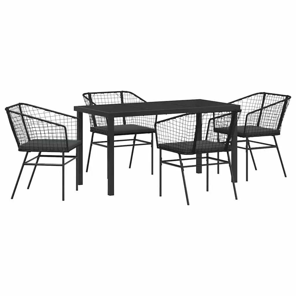 Black 5-Piece Garden Dining Set with Glass Top