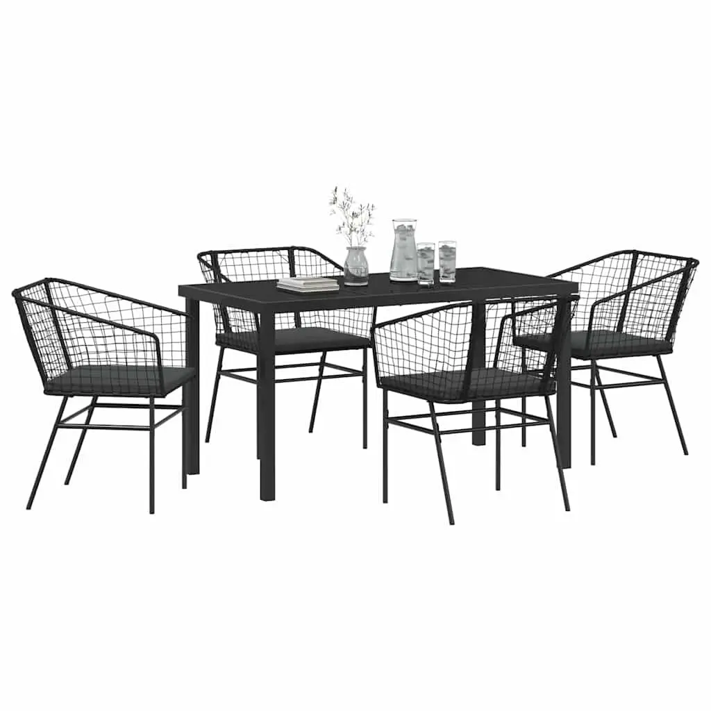 Black 5-Piece Garden Dining Set with Glass Top