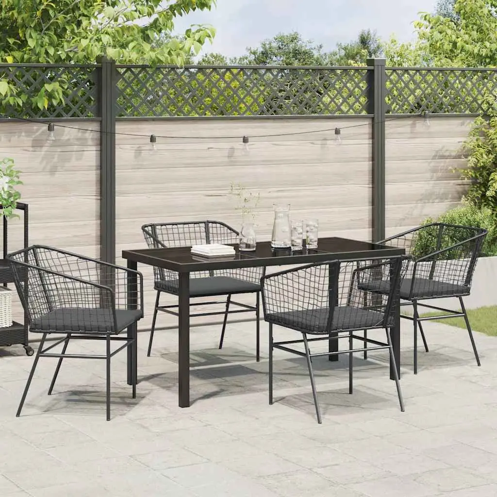 Black 5-Piece Garden Dining Set with Glass Top