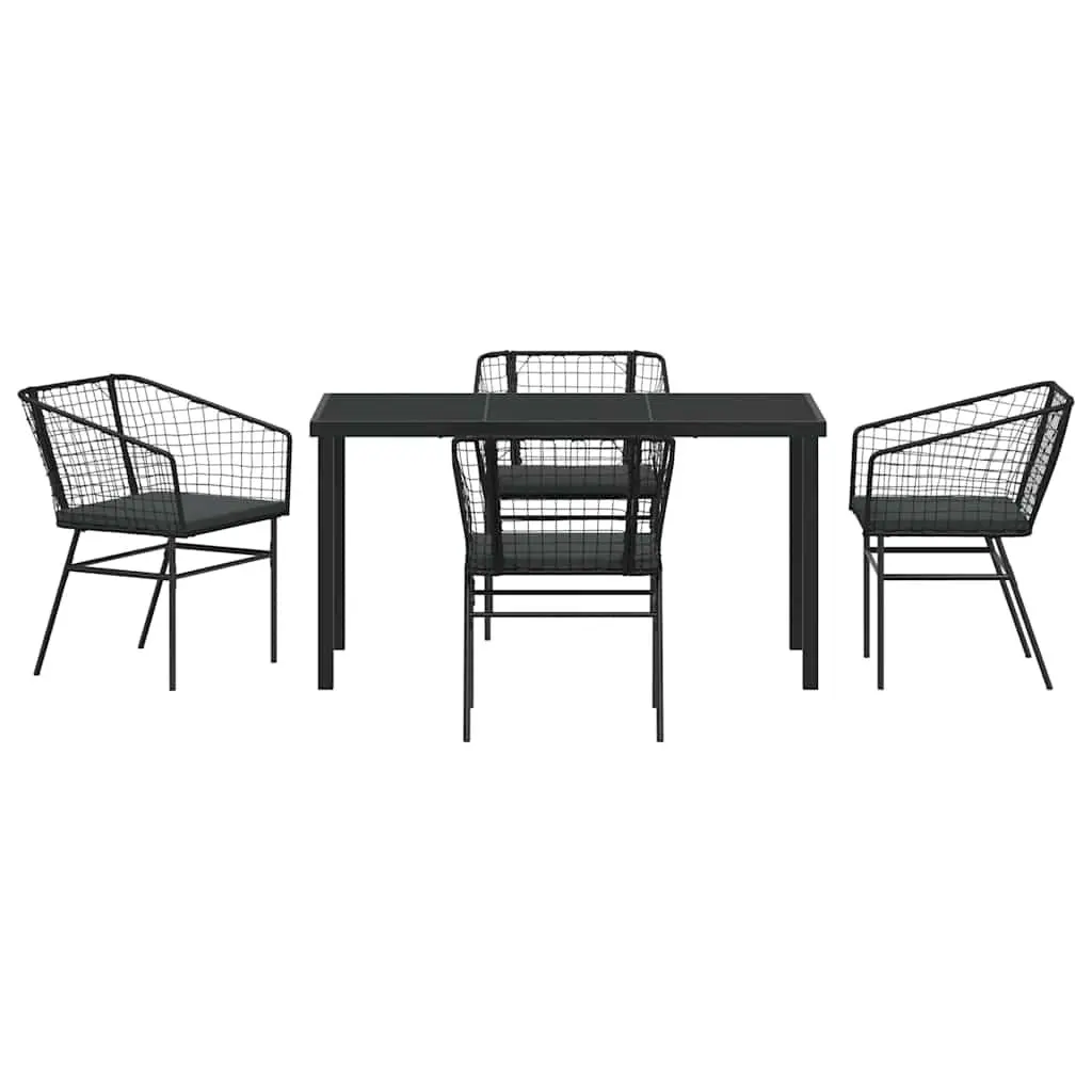 Black 5-Piece Garden Dining Set with Glass Top