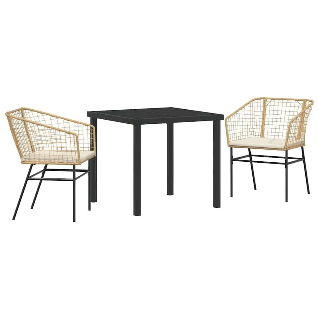 3-Piece Brown Poly Rattan Garden Dining Set