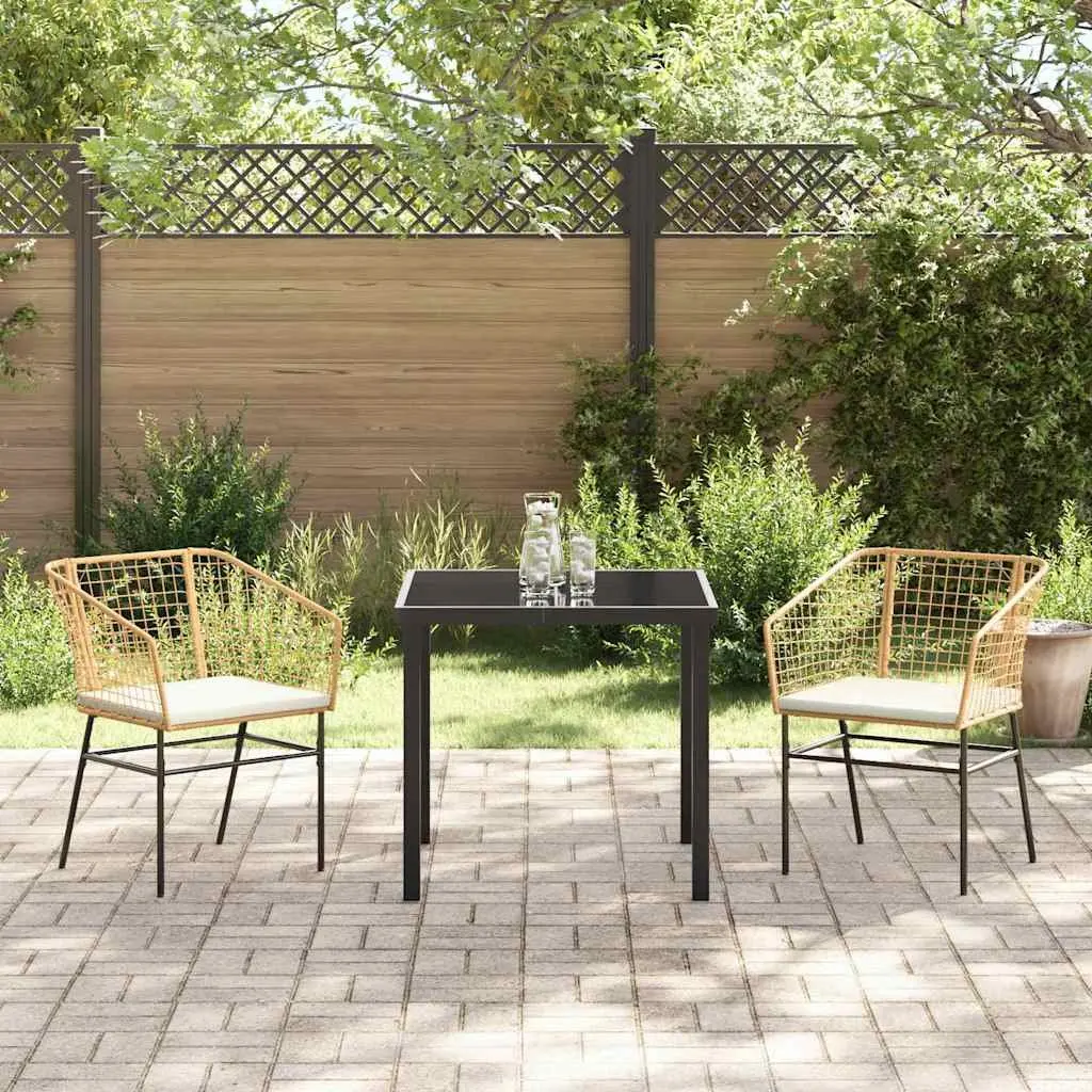 3-Piece Brown Poly Rattan Garden Dining Set