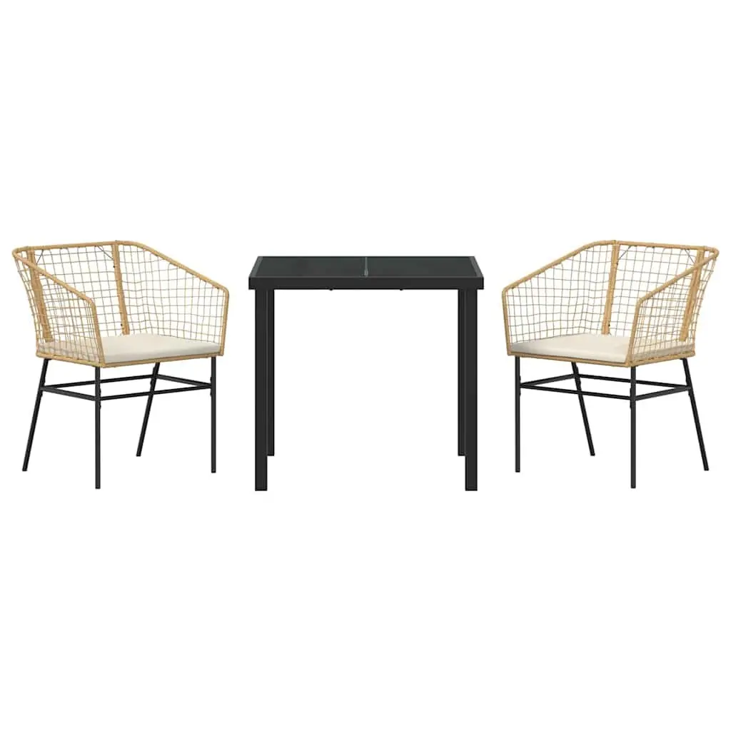 3-Piece Brown Poly Rattan Garden Dining Set