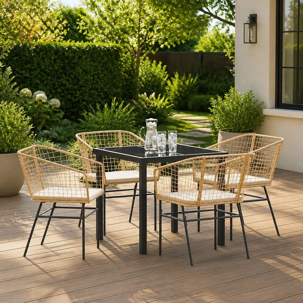 Brown Poly Rattan Outdoor 5 Piece Dining Set