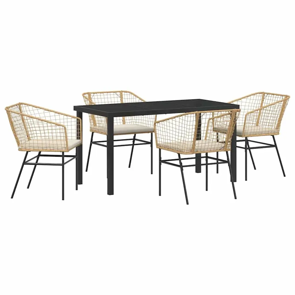 5-Piece Brown Garden Dining Set with Glass Top Table