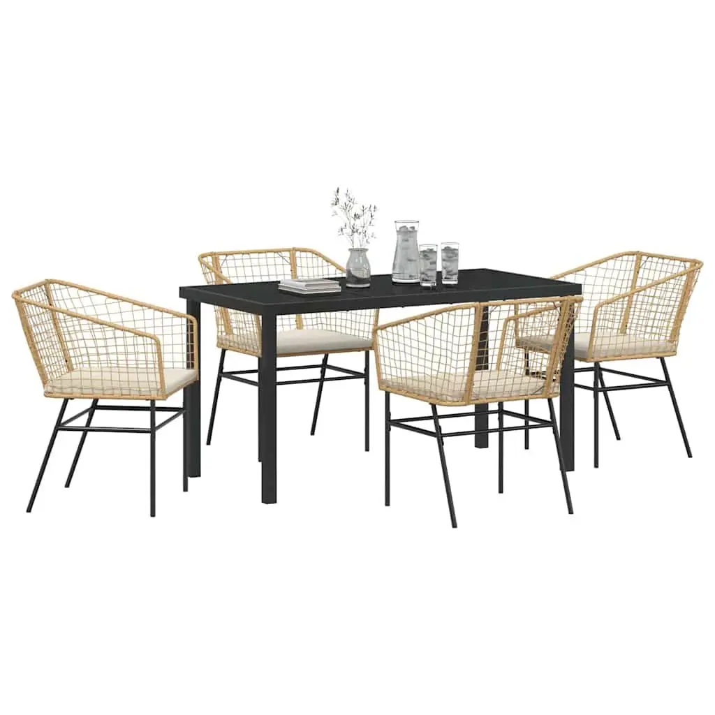 5-Piece Brown Garden Dining Set with Glass Top Table