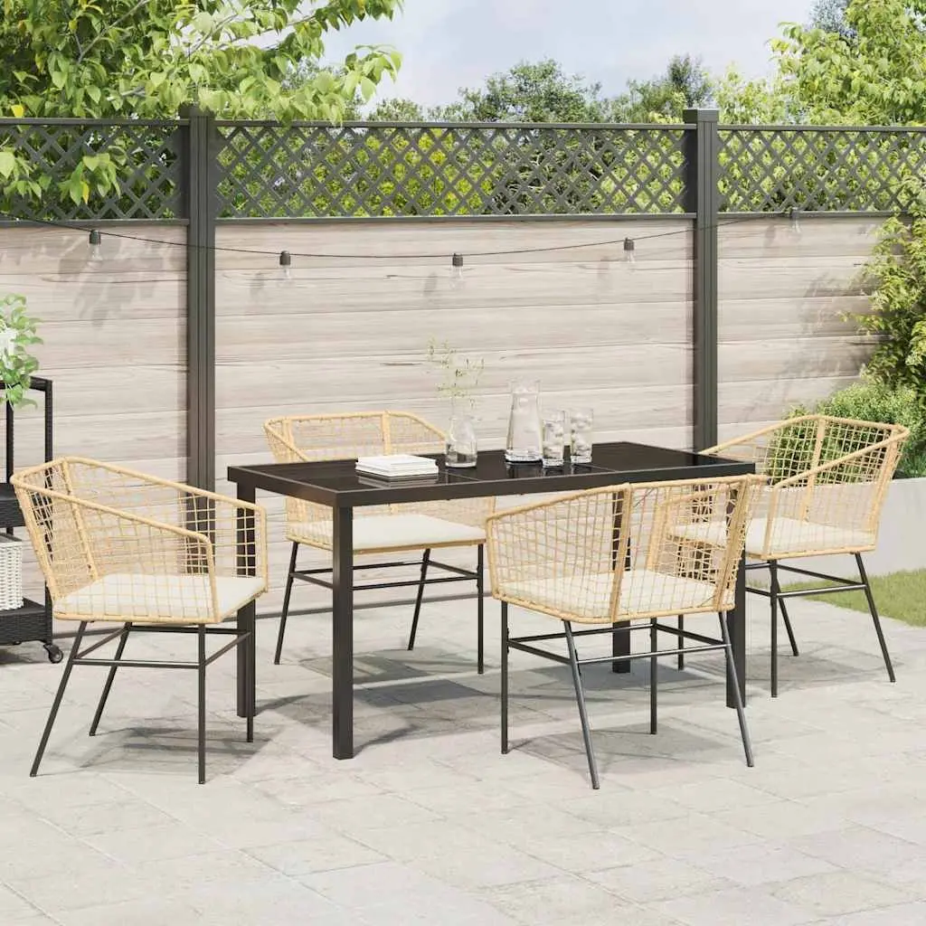 5-Piece Brown Garden Dining Set with Glass Top Table