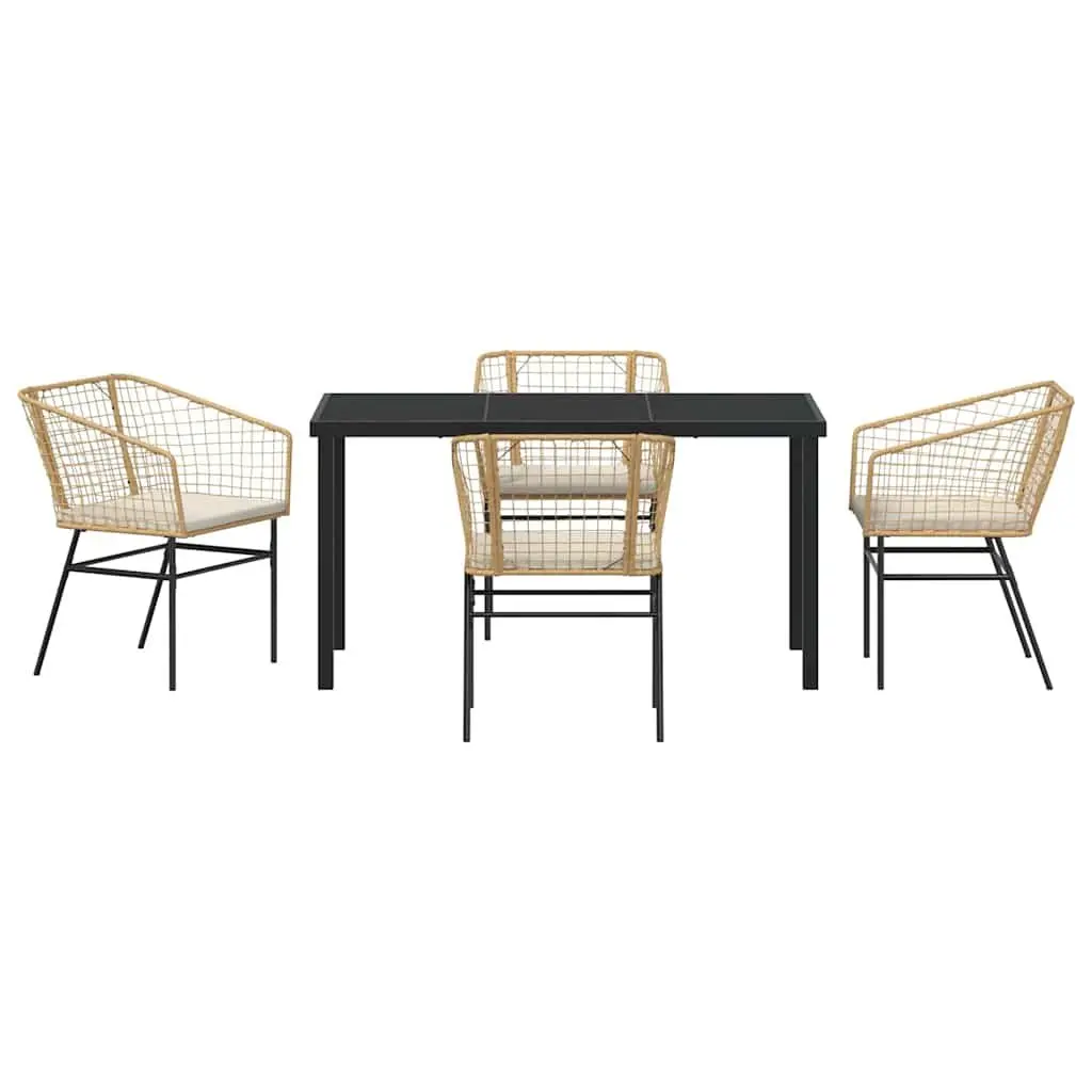 5-Piece Brown Garden Dining Set with Glass Top Table