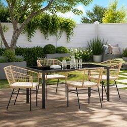 Stylish 5 Piece Garden Dining Set with Glass Top