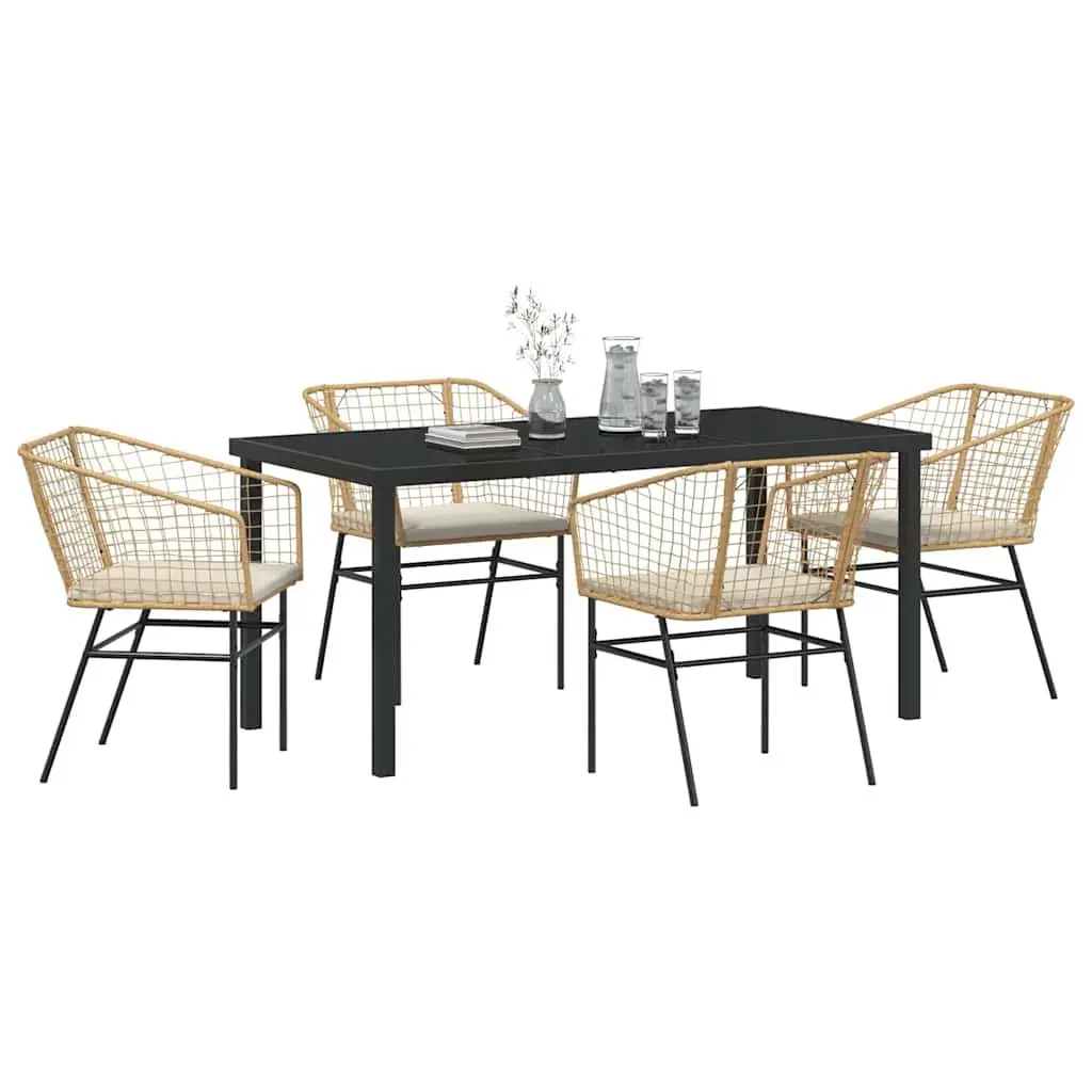 5 Piece Garden Dining Set with Glass Top
