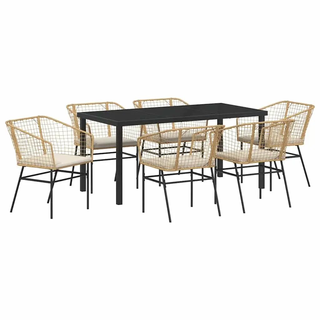 Brown Garden Dining Set for 7 with Glass Table