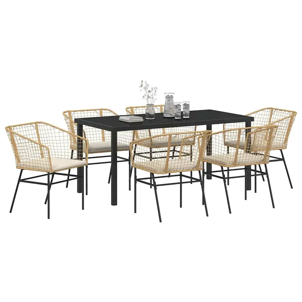 Brown Garden Dining Set for 7 with Glass Table