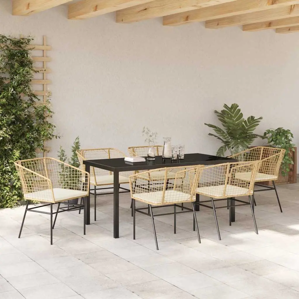 Brown Garden Dining Set for 7 with Glass Table