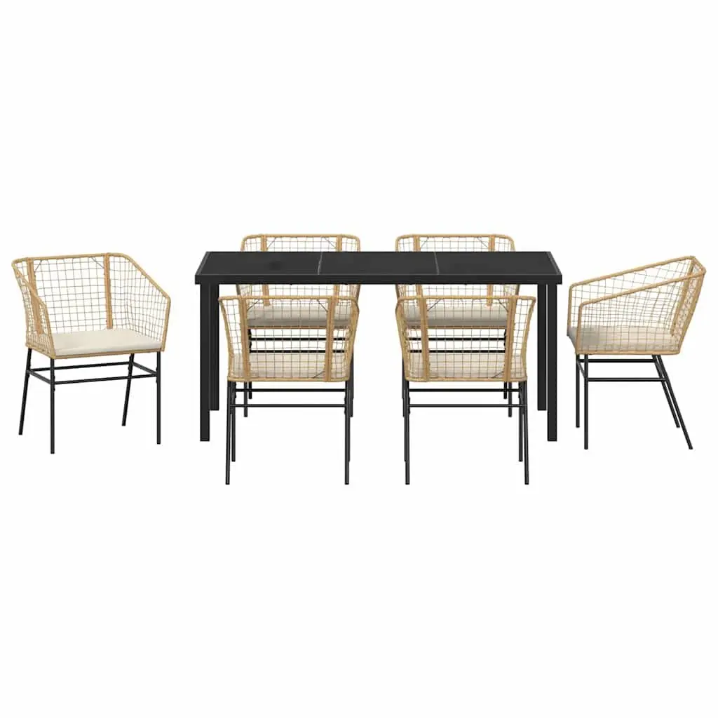 Brown Garden Dining Set for 7 with Glass Table