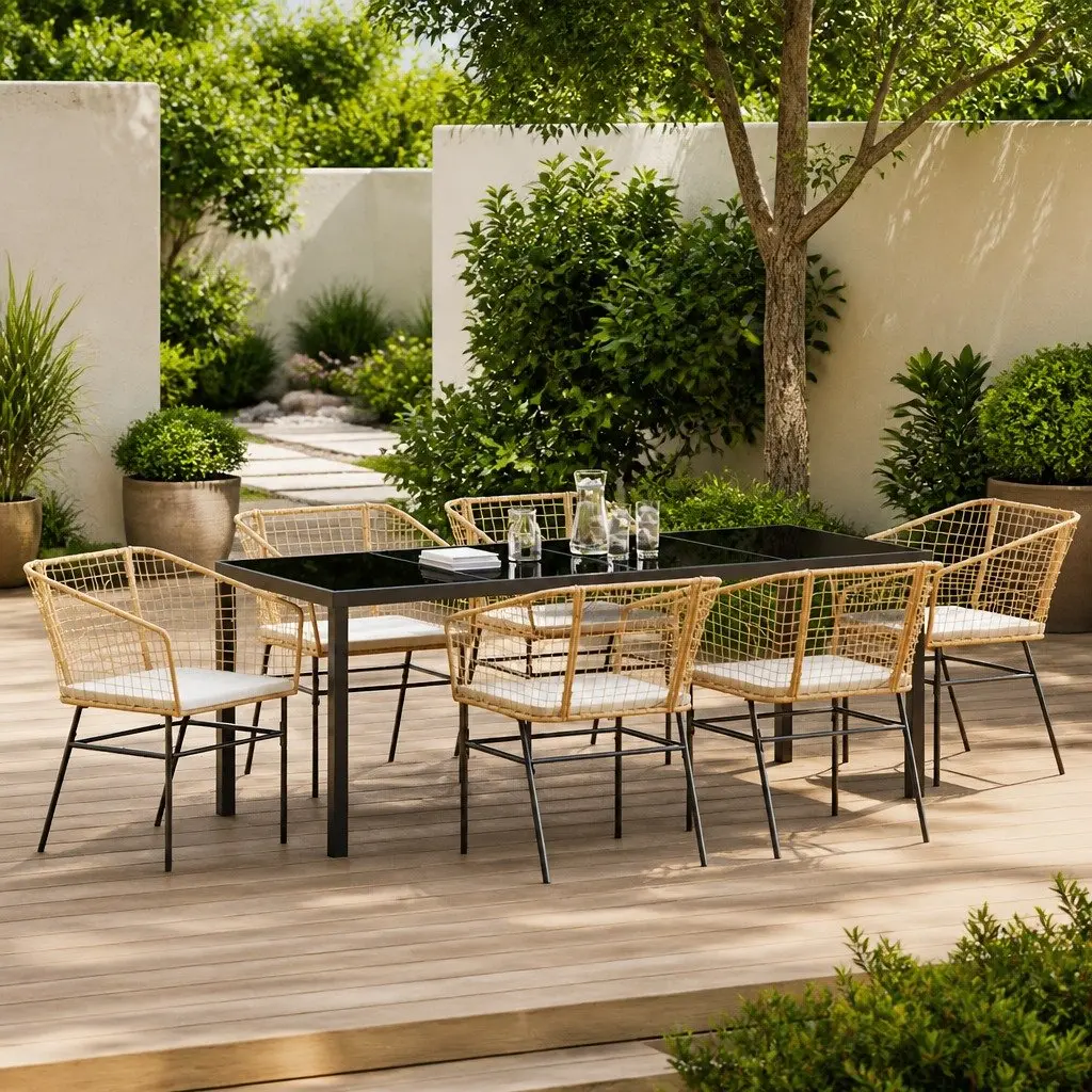 7-Piece Brown Outdoor Dining Set with Glass Table