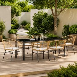 Stylish 7-Piece Brown Outdoor Dining Set with Glass Table