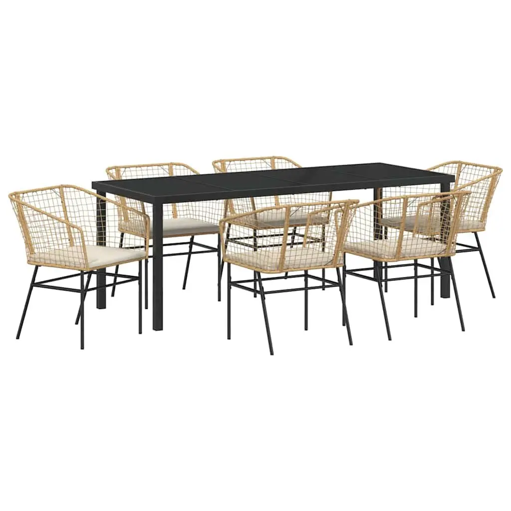 7-Piece Brown Outdoor Dining Set with Glass Table