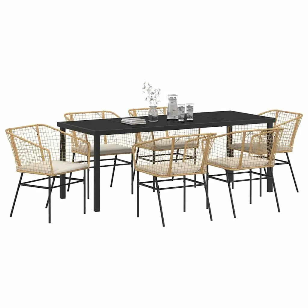 7-Piece Brown Outdoor Dining Set with Glass Table