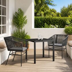 Stylish Black Steel Garden Dining Set with Glass Top