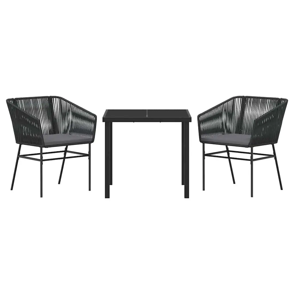 Garden Dining Set Powder-coated Steel Tempered Glass 3 Pieces Black