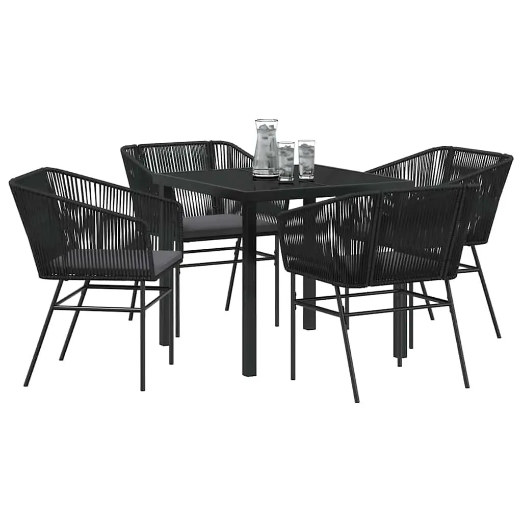 Garden Dining Set Powder-coated Steel 5 Piece Outdoor Furniture Rectangular Table Chairs Black