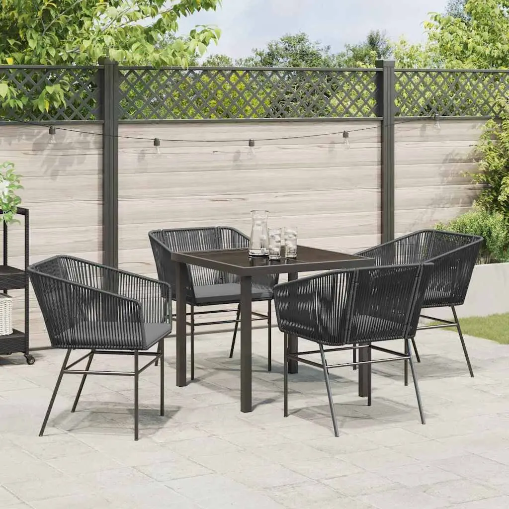 Garden Dining Set Powder-coated Steel 5 Piece Outdoor Furniture Rectangular Table Chairs Black