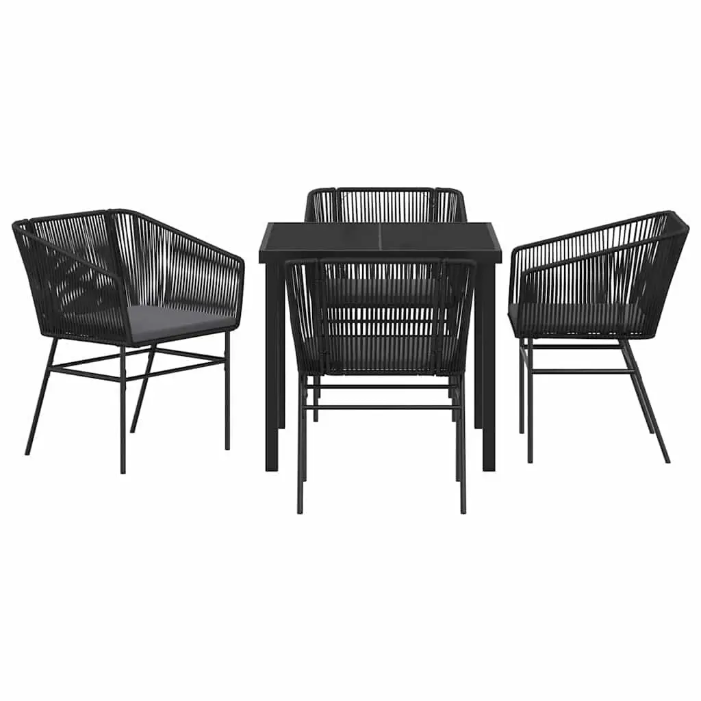 Garden Dining Set Powder-coated Steel 5 Piece Outdoor Furniture Rectangular Table Chairs Black