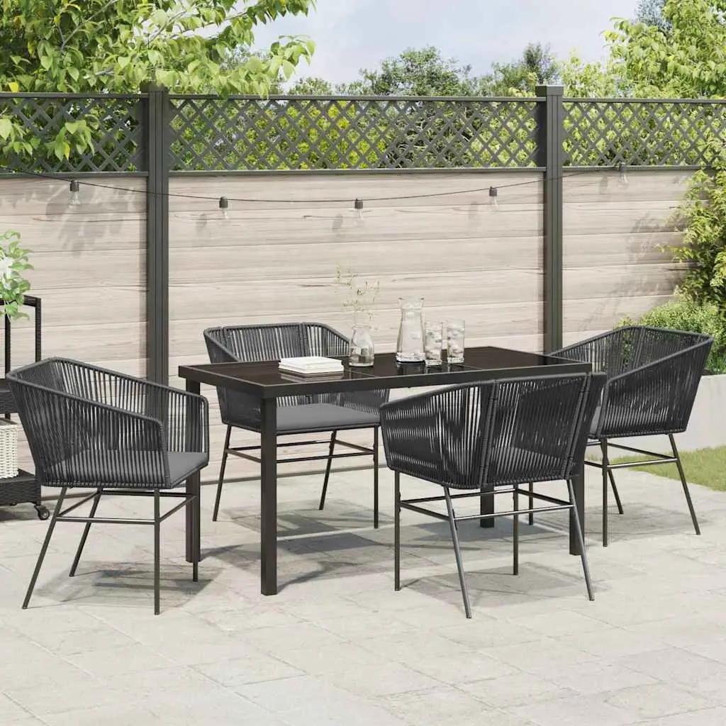 Garden Dining Set Black Powder-coated Steel Frame Rectangular Tempered Glass 5 Piece