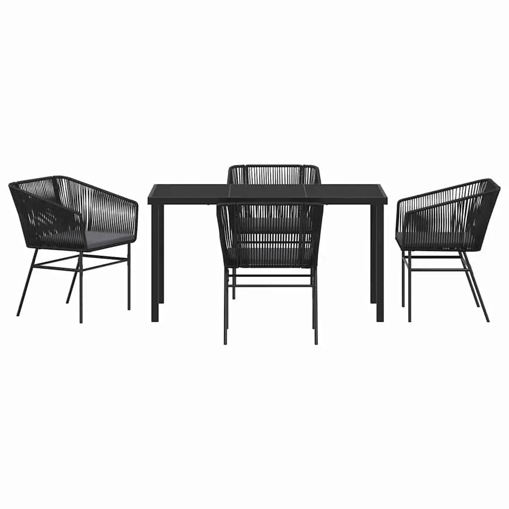 Garden Dining Set Black Powder-coated Steel Frame Rectangular Tempered Glass 5 Piece