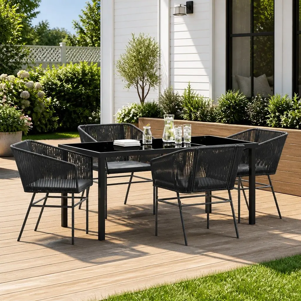 Outdoor 5 Piece Garden Dining Set with Cushions