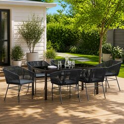 7-Piece Black Steel Garden Dining Set for Outdoor Spaces