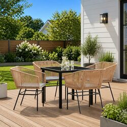 Brown Steel Frame Garden Dining Set with Tempered Glass