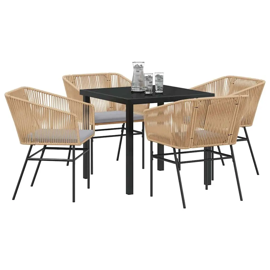 Outdoor Dining Set Powder-coated Steel Frame Tempered Glass 5 Piece Brown