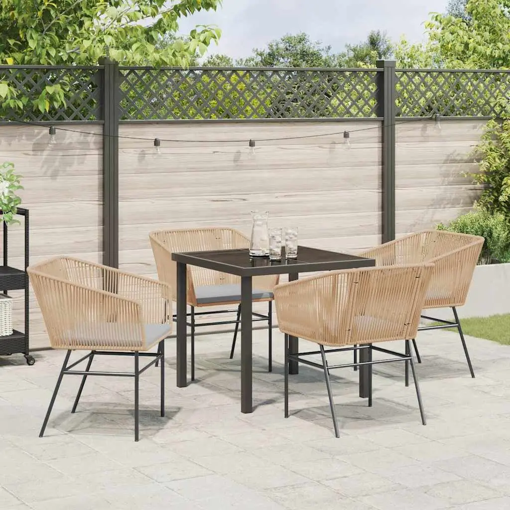 Outdoor Dining Set Powder-coated Steel Frame Tempered Glass 5 Piece Brown