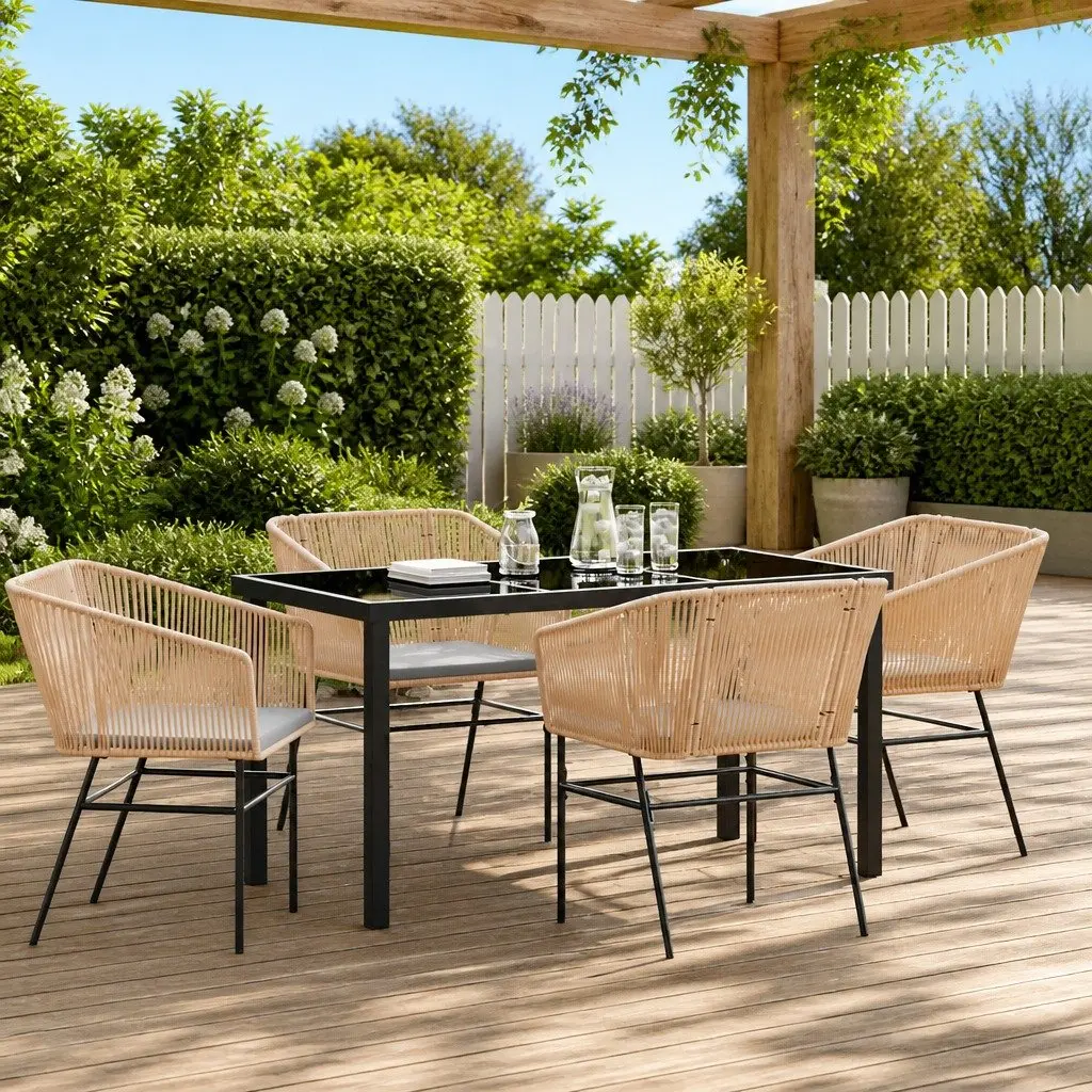5-Piece Garden Dining Set with Tempered Glass