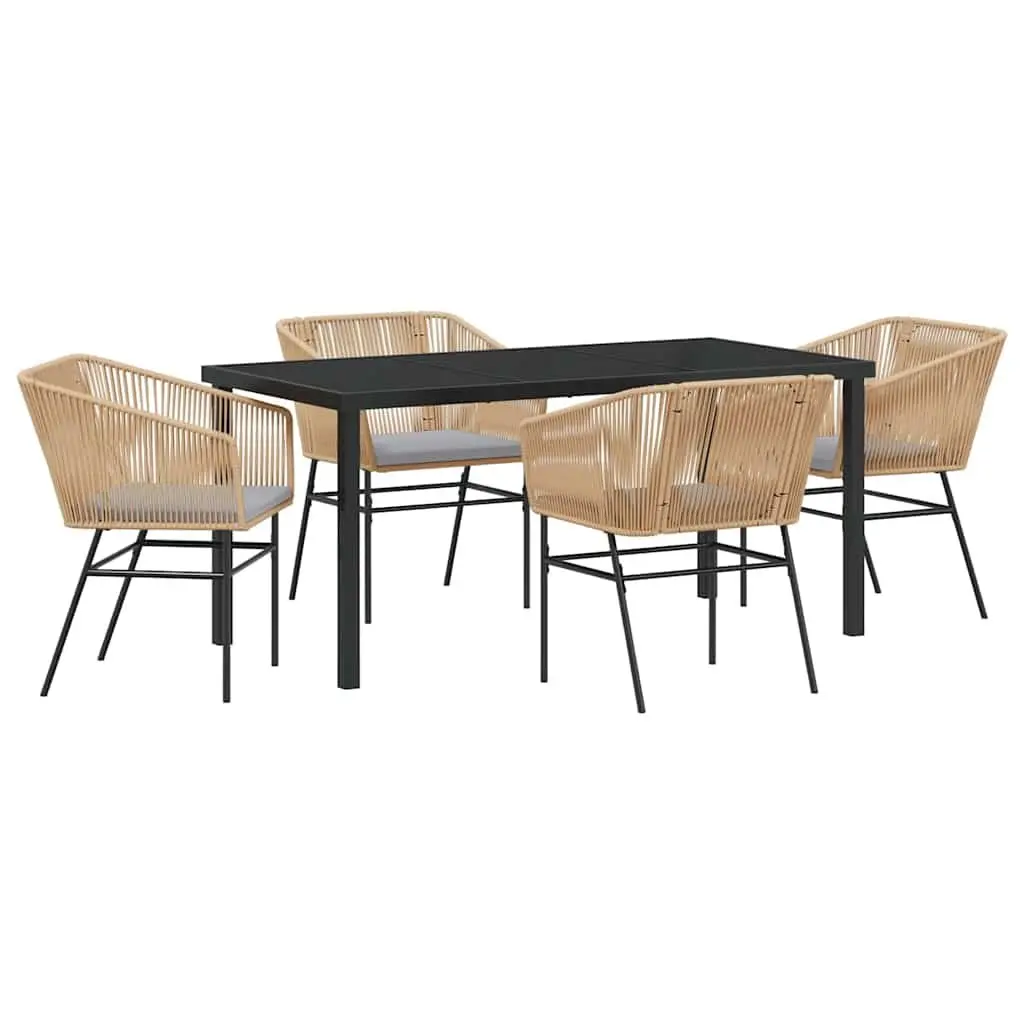 5-Piece Brown Garden Dining Set with Cushions