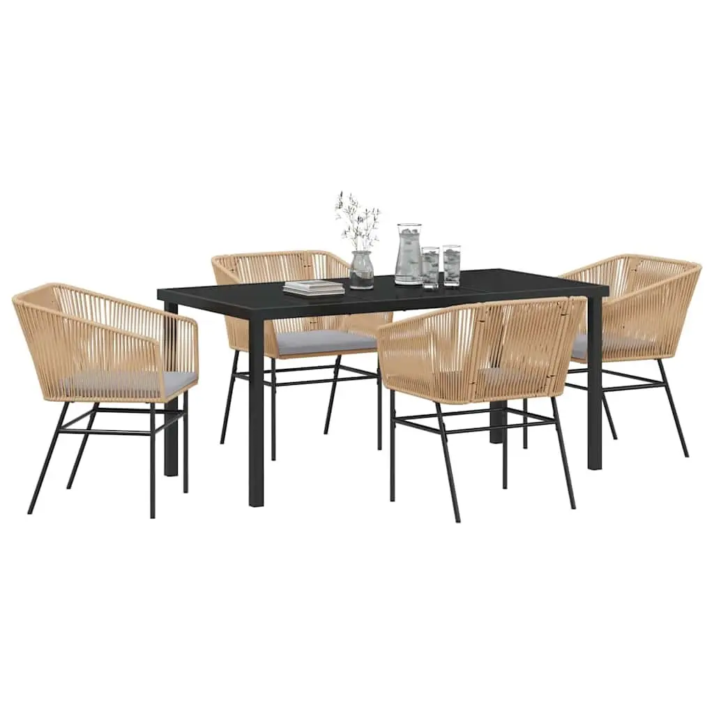 5-Piece Brown Garden Dining Set with Cushions