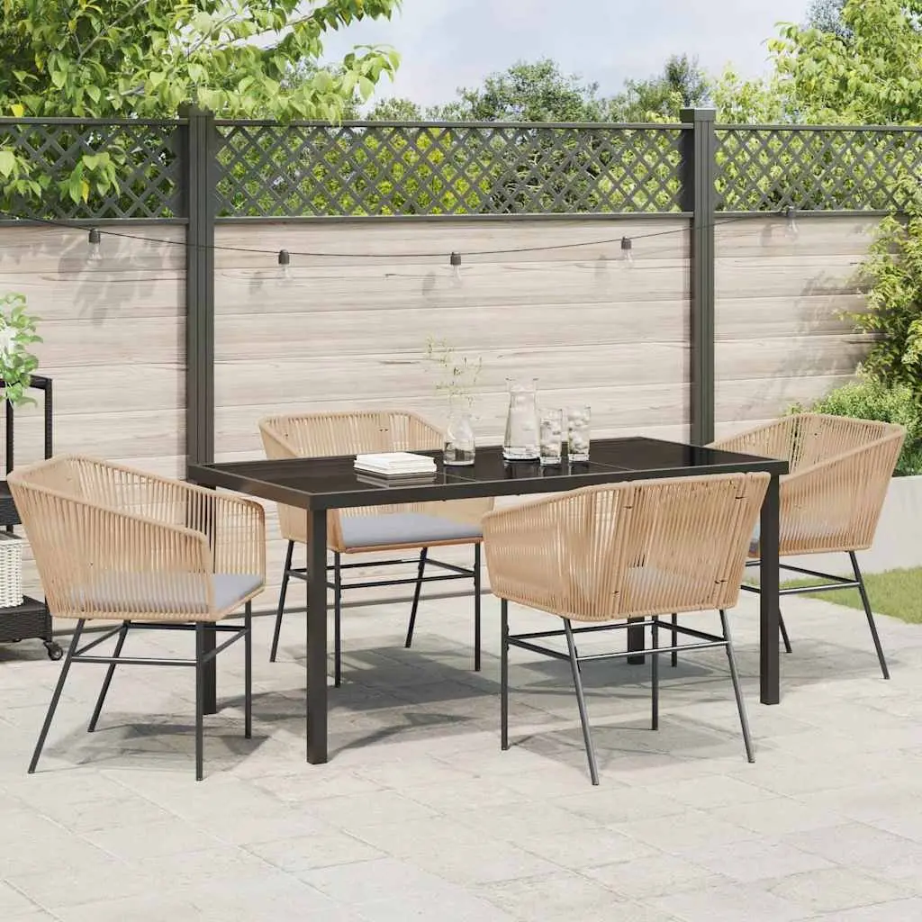 5-Piece Brown Garden Dining Set with Cushions