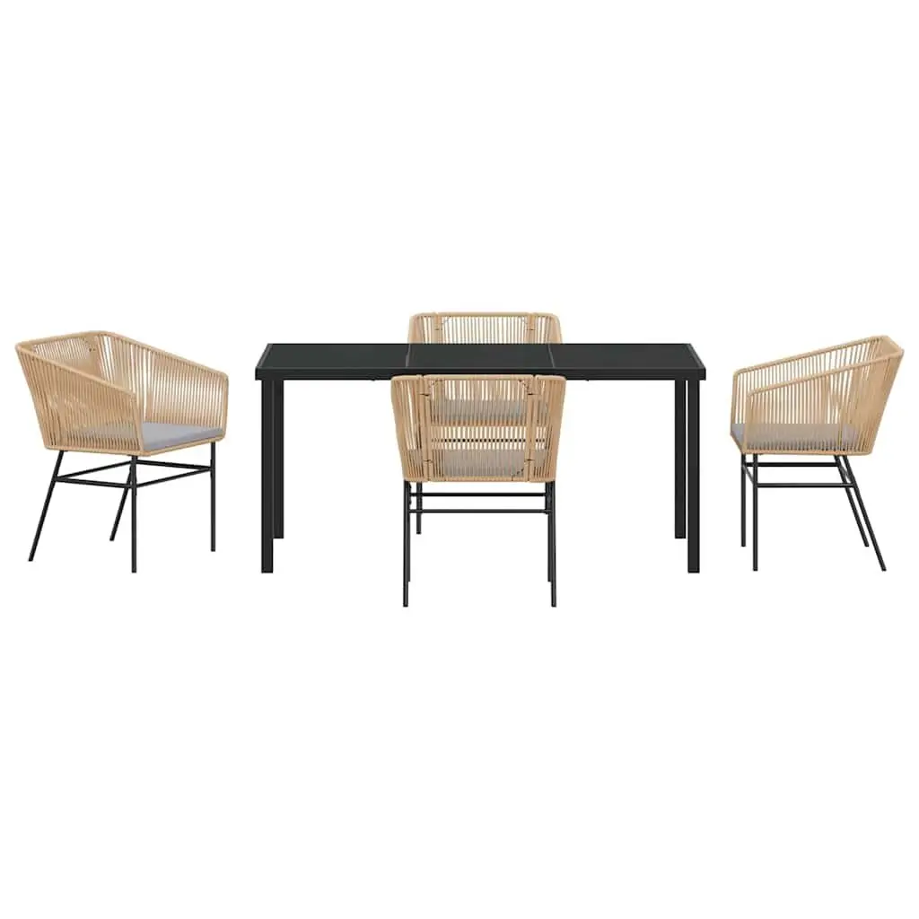 5-Piece Brown Garden Dining Set with Cushions