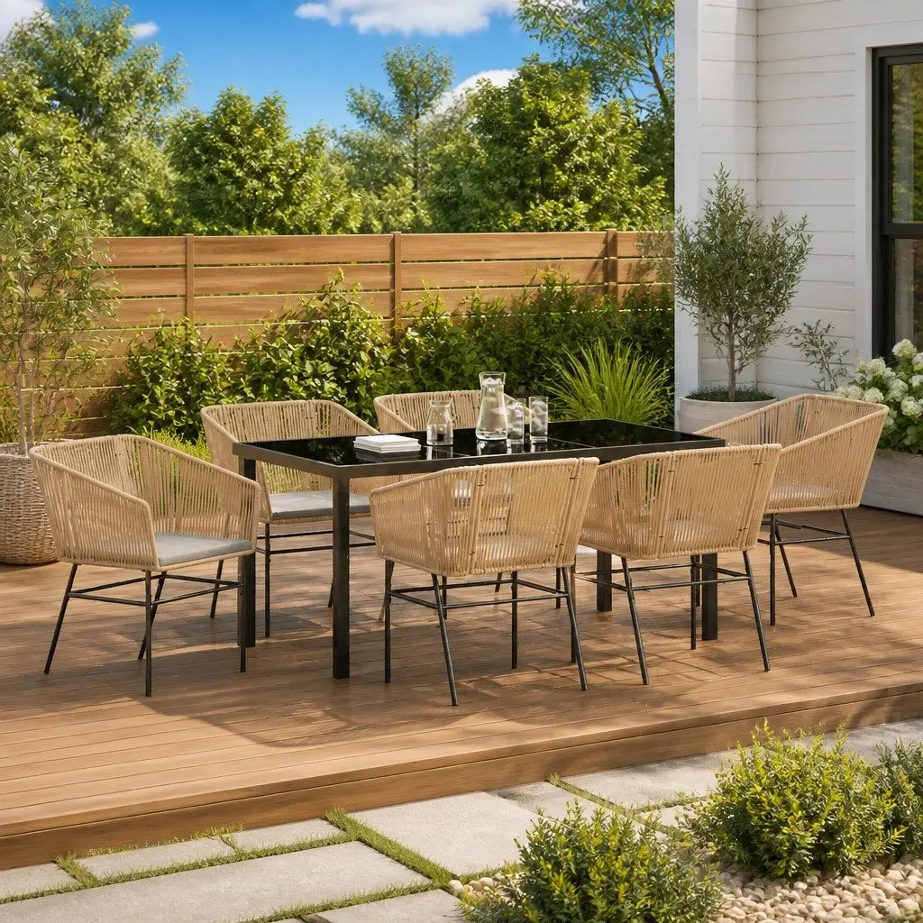 7-Piece Outdoor Garden Dining Set with Durable Steel Frame