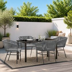 Premium 5 Piece Garden Dining Set with Glass Top