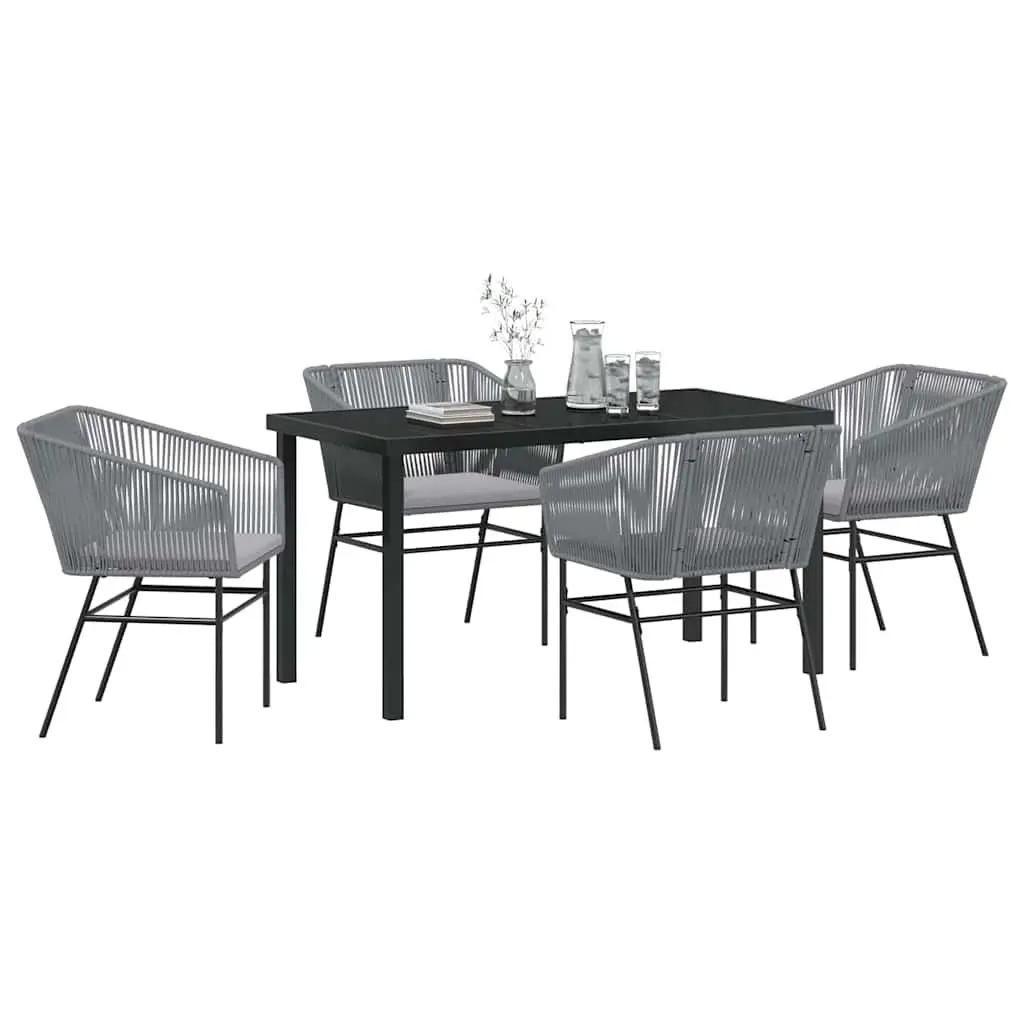 Garden Dining Set Grey Powder-coated Steel Tempered Glass 5 Piece Outdoor Furniture