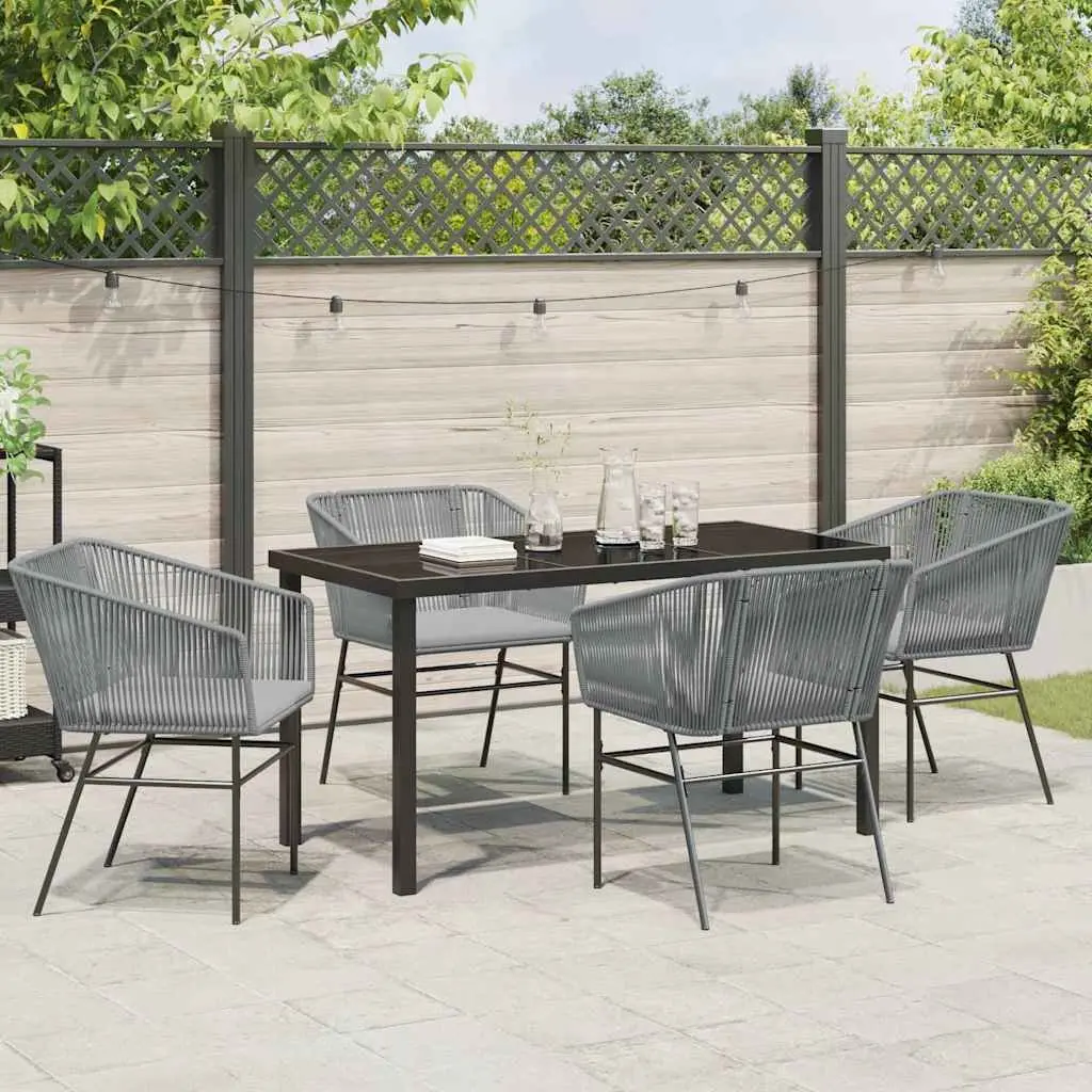 Garden Dining Set Grey Powder-coated Steel Tempered Glass 5 Piece Outdoor Furniture