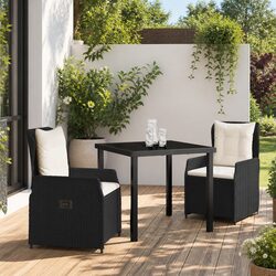 Premium 3-Piece Black Poly Rattan Dining Set for Gardens