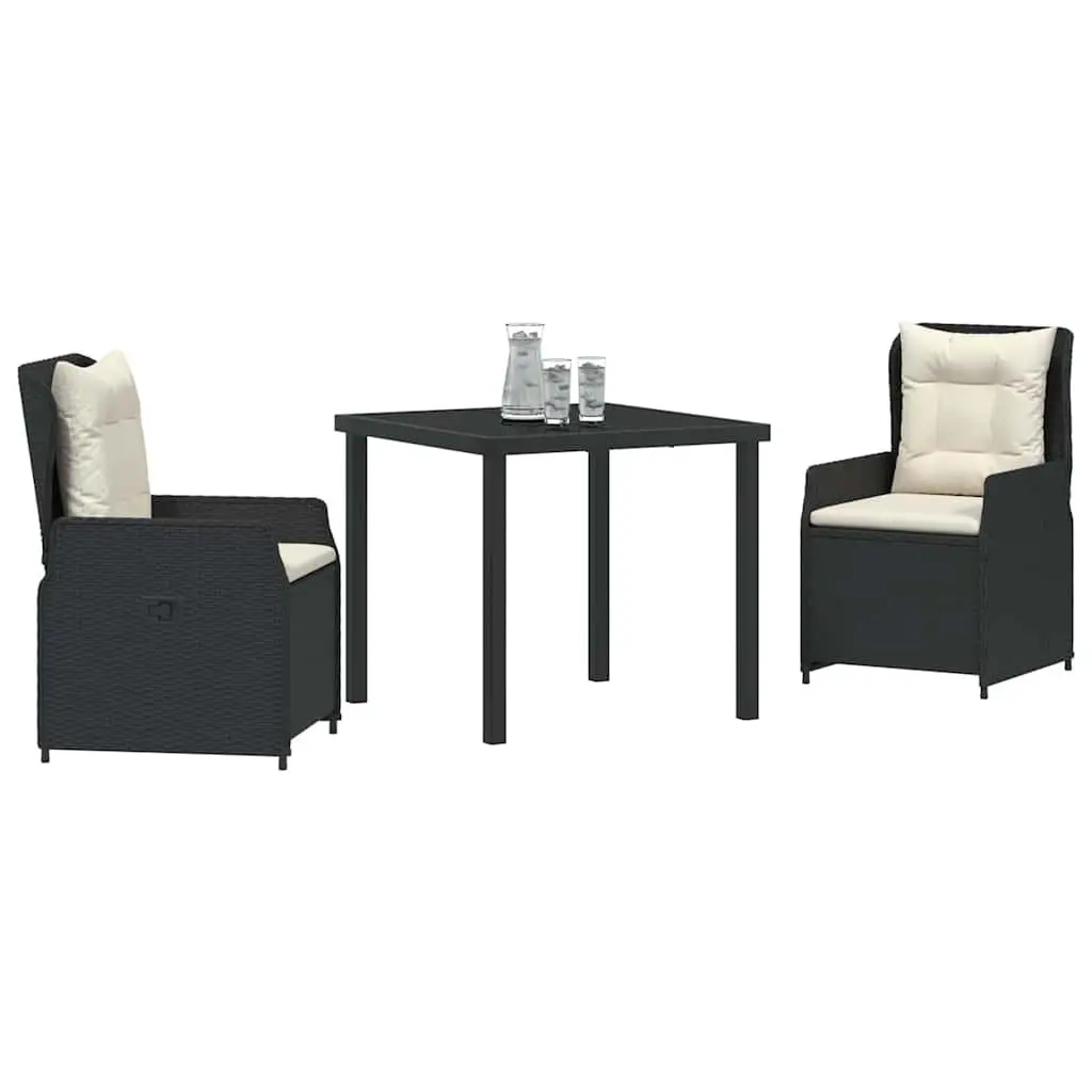 3-Piece Black Poly Rattan Dining Set for Gardens