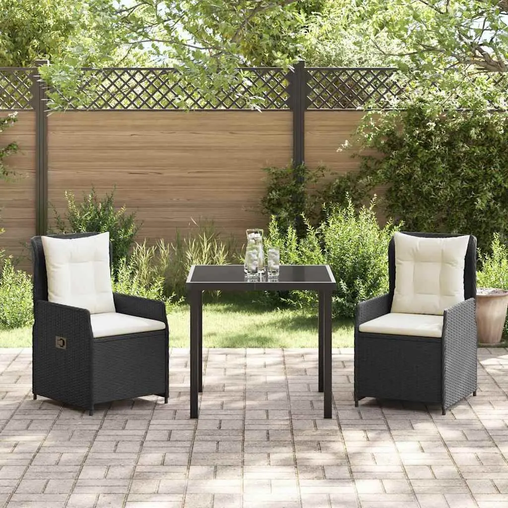 3-Piece Black Poly Rattan Dining Set for Gardens