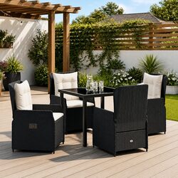 5-Piece Black Poly Rattan Outdoor Dining Set
